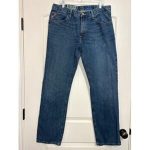 Ariat Mens Medium Wash‎ Straight Leg Denim Jeans Blue Loop Lock Western Rugged